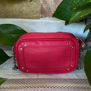Express Women’s Small Red Crossbody Faux Leather Zipped Bag With Silver Hardware